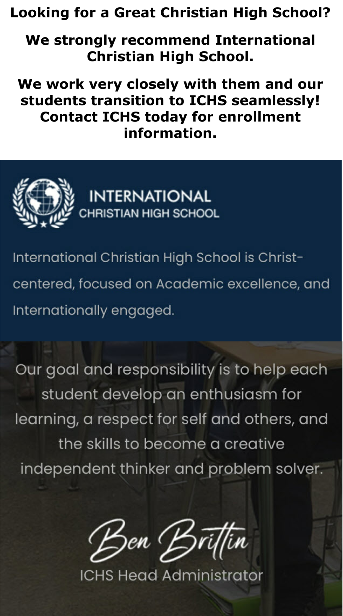 International Christian High School Gospel Of Grace Christian School